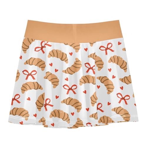 Girls Skorts High Waist Athletic Skirts with Shorts Croissants Ribbons Stretchy Teens Performance Tennis3