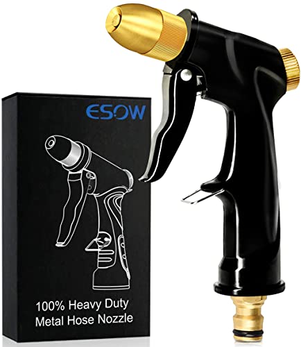 ESOW Pistolet d‘arrosage en 100% métal lourd pour le jardin et le lavage de voitures, Structure 100% métallique composée de buse en laiton et de corps en alliage de zinc, robuste et durable