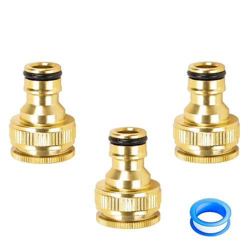 3 PCS Messing Garten Schlauch Hahn Anschluss Gartenschlauchanschluss Adapter Messing Schlauchanschluss Adapter gardena 1/2 zoll anschluss 1/2 Zoll & 3/4 zoll schlauchanschluss für Home Yard Gewinde