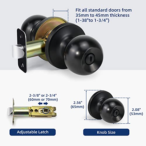 Loqron Ball Door Knob Privacy Door Knob, Keyless Interior Door Lock 10Pack, Round Ball Handle For Right And Left Side Bedroom, Bathroom, Matte Black #TOP4