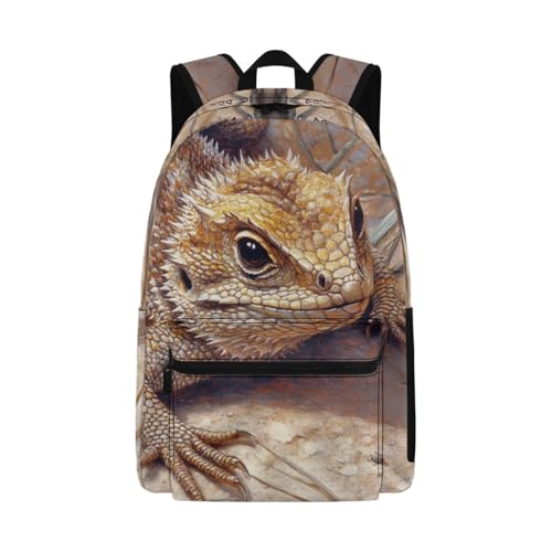 Cumagical Bearded Dragon Rock Print Spacious Kids Backpack with Reinforced Handles for School Supplies