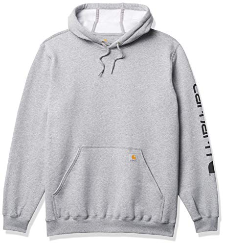 Carhartt Men's Midweight Sleeve Logo Hooded Sweatshirt (Regular and Big & Tall Sizes), Heather Gray/Black, Medium