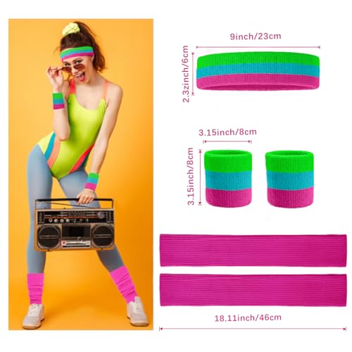 Image of v28 Neon Leg Warmers Set for women Headband Sweatbands Wristbands 80s 90s Pink Running Fanny 80's Plus Size Costumes Pack