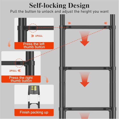 Image of Telescoping Ladder, 16.5 FT 330 Lbs Aluminum Extension Ladder, Black