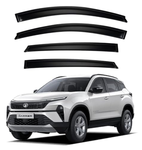 Image of Premium Smoke Car Door Visor Front+Rear Sun /Rain Guard Outside Mount Tape-On Window Visors Compatible with Tata Harrier (2025-2026)
