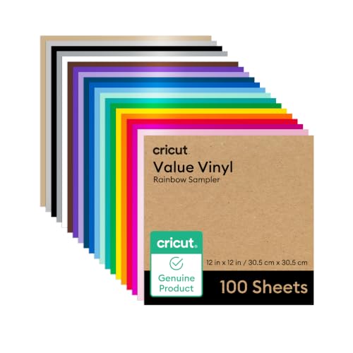 Image of Cricut Value Permanent Vinyl - 100ft Rainbow Sampler (12in x 12in Sheets) | 100 Count