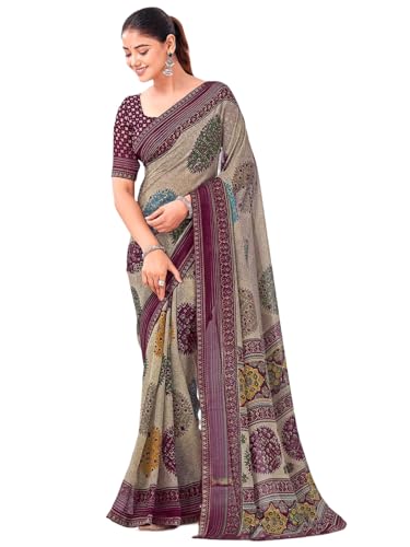 Image of SIRIL Women's Georgette Printed Saree with Unstitched Blouse Piece