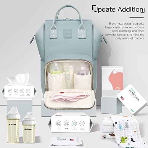 HaloVa-Diaper-Bag-Multi-Functional-Portable-Travel-Backpack-Nappy-Bags-for-Baby-Care-Water-Resistant-Large-Capacity-Stylish-and-Durable-Leather-Tag-Dark-Blue