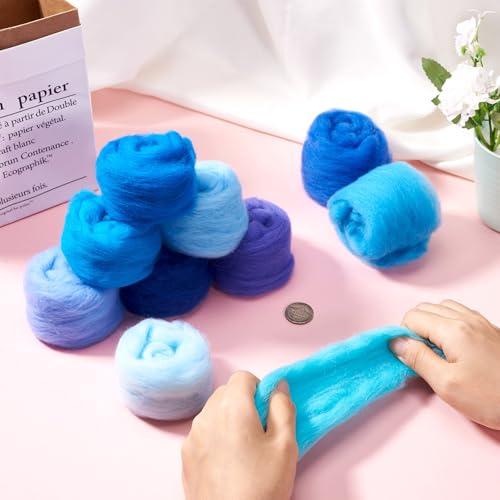 Image of Magibeasd 1.76 oz Wool Roving for Needle Felting Nature Wool Yarn Kit Variety Blue Tones for Beginners Felted Crafts DIY Materials Hand Spinning Supplies