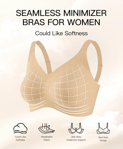 Image of Women's Minimizer Bra No Underwire Full Coverage Wireless Jelly Bra Plus Size Seamless T-Shirt Bra