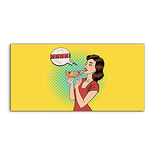 Tableau mural verre 100x50cm décoration facile à nettoyer salon cuisine woman pizza