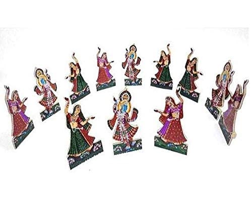 Image of Wood Laddu Gopal Rasleela Gopi With Krishna -Krishna Ji Rasa Set - (4 Inch, Fantasy, Multicolor)