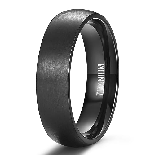 TIGRADE 4mm 6mm 8mm Titanium Ring Brushed Dome Silver Wedding Band Comfort Fit Size 4-14.5,Black 6mm,Size 10
