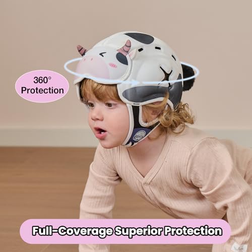 Image of Mambobaby Baby Head Protector Baby Helmet for Crawling Walking- Extra-Thick Deep Forehead Padding, Toddler Helmet 6-24 Months, Infant Safety, Ultra-Light Soft Desig-Cow