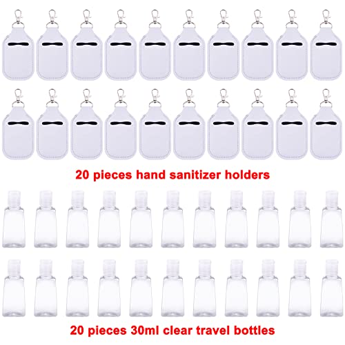 Duufin 40 Pieces Hand Sanitizer Keychain Holders Set with 20 Pieces Hand Sanitizer Holder and 20 Pieces Empty Travel Bottles2