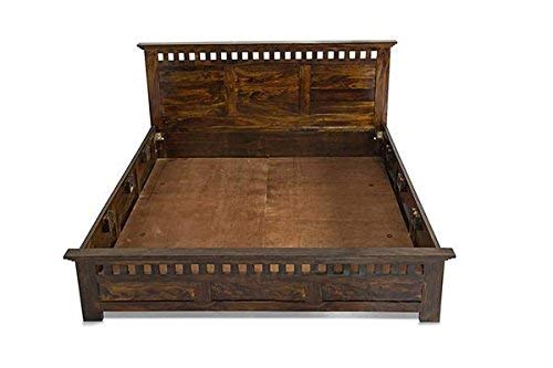 Image of Sheesham Solid Wood Teak Finish Adolph Bed with Storage for Beautiful Luxury Room (Queen, Teak)