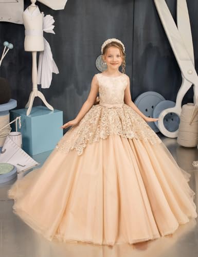 Flower Girl Dress Lace Appliques - Pageant Dresses for Girls First Communion Dress with Bow Bridesmaid Ball Gown2