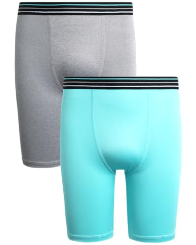 ONLY BOYS' Underwear - 2 Pack Performance Compression Boxer Briefs - Microfiber Active Boxer Briefs for Boys (8-18)