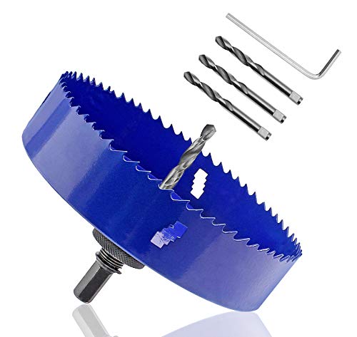 Image of 6-1 /8 Inch Hole Saw with Arbor, 1.2 Inch Cutting Depth | Heavy Duty, HSS Bi-Metal, For Wood Cornhole Boards Plastic Drywall & Thin Metal, Smoothly Cutting