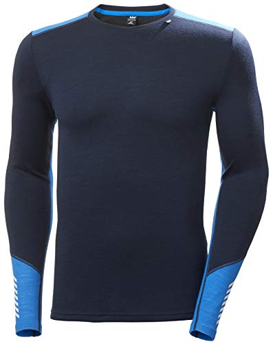 Helly-Hansen Mens LIFA Merino Midweight Crew Base Layer Shirt, 597 Navy, Large