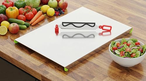 Image of 2-in-1 Stainless Steel Chopping Board with Built-in Cutter Knife, Heavy Duty Rust-Free Vegetable & Fruit Cutting Board, Large Anti-Slip Steel Board for Kitchen
