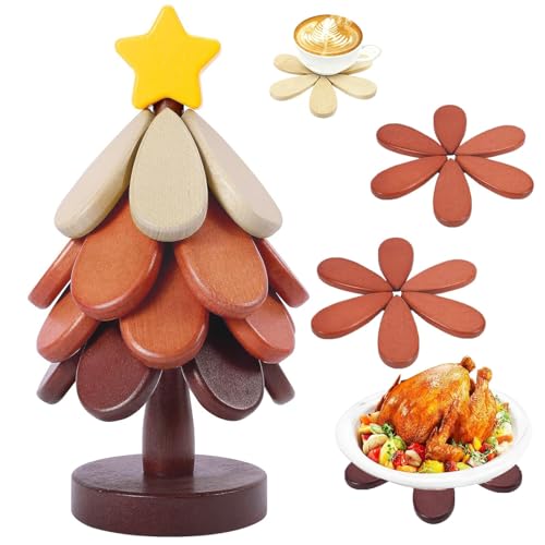 Topfuntersetzer Holz Weihnachtsbaum, 4 in 1 Tannenbaum Untersetzer...