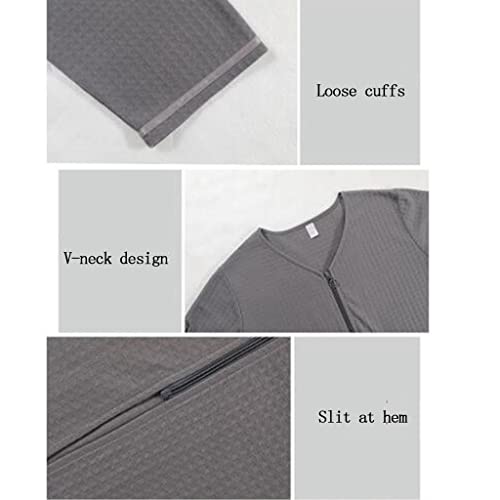 Short Sleeve Mens Sleepshirt Nightshirt Loose Comfy Nightgown Zipper Robe with Pockets Housecoat4