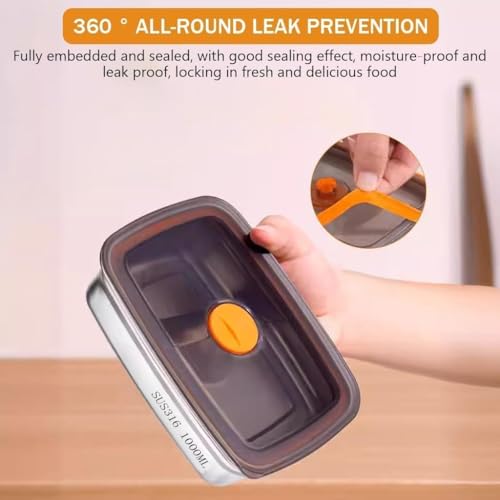 Image of SOLIGT CHONGZFU Stainless Steel Food Storage Containers With Airtight Lids Set, Stackable Leak Proof Metal Container Kitchen Storage Set Steel Container (2 Pcs 1000 Ml)