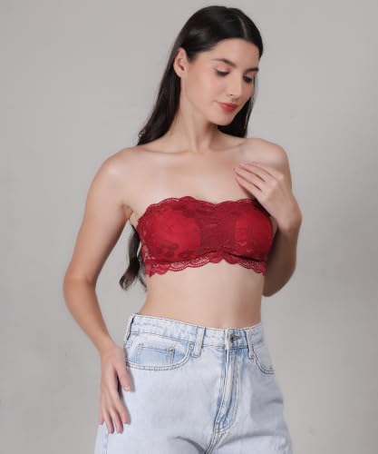 Image of Fabme Women Lace, Padded Tube Bra - Free Size - 3 Hook Back