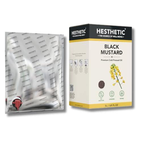 Image of HESTHETIC Cold Pressed Black Mustard (Rai) Oil 5L Bag-in-Box | Pure Kali Sarson Rai Ka Tel | Natural-Aroma Unrefined Cooking Oil for North Indian & Bengali Cuisine | German-Tech Single-Screw Press