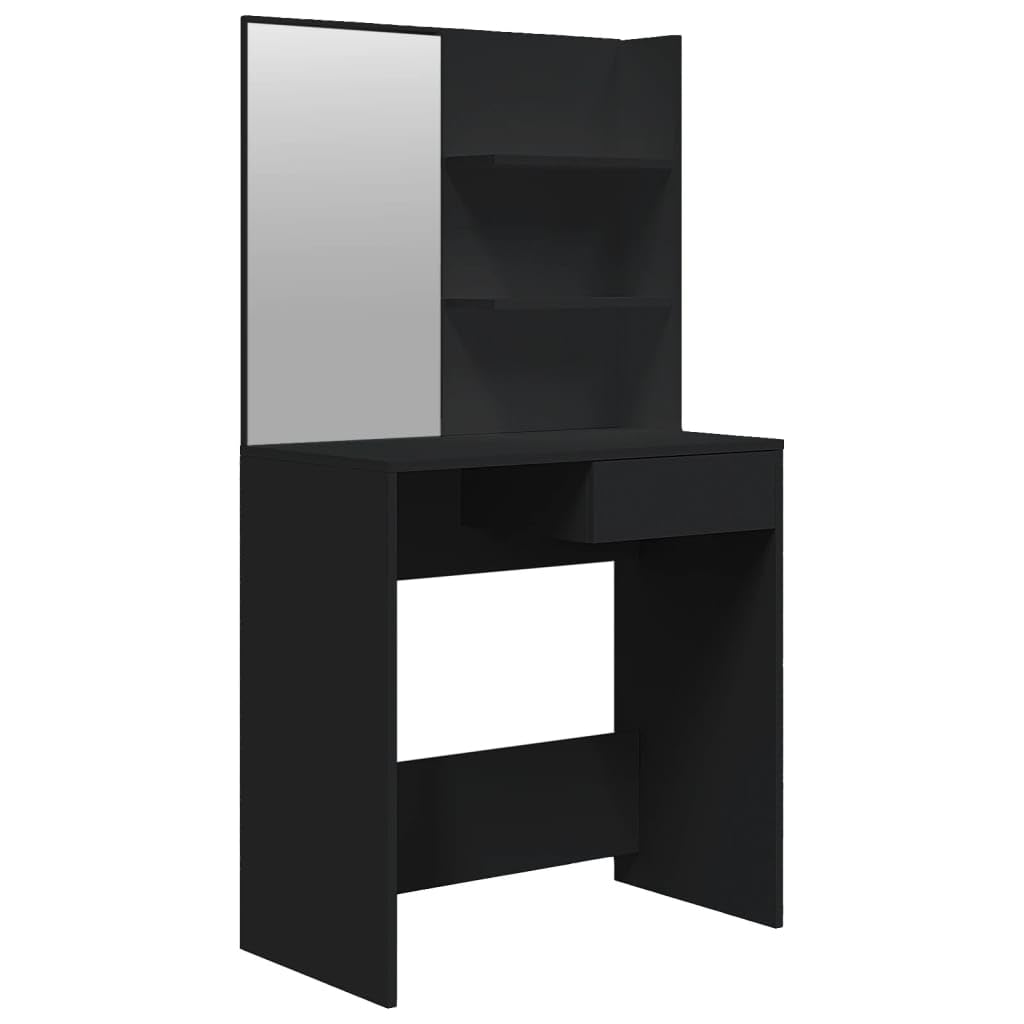 Mesa de tocador con espejo, amplio espacio de almacenaje, diseño moderno, negro, 74,5 x 40 x 141 cm, madera contrachapada, acrílico, para el cuidado personal diario