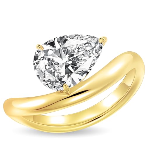 2CT 18K Gold Plated S925 Sterling Silver Pear Shaped Solitaire Engagement Ring For Women,Wedding Promise Ring for Her Wedding Band for Women