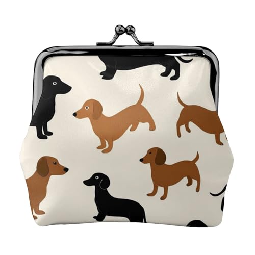 Pu Leather Coin Purse Cartoon Dachshund Weiner Dog Pet Dogs (2) Change Pouch Wallets Buckle with Kisslock Clasp Coin Holder Clutch Handbags for Women Ladies
