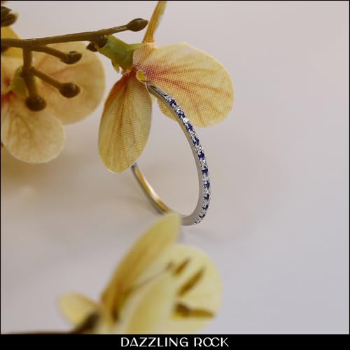 Dazzlingrock Collection Round Blue Sapphire & White Diamond Stackable Band for Women in Solid Gold3