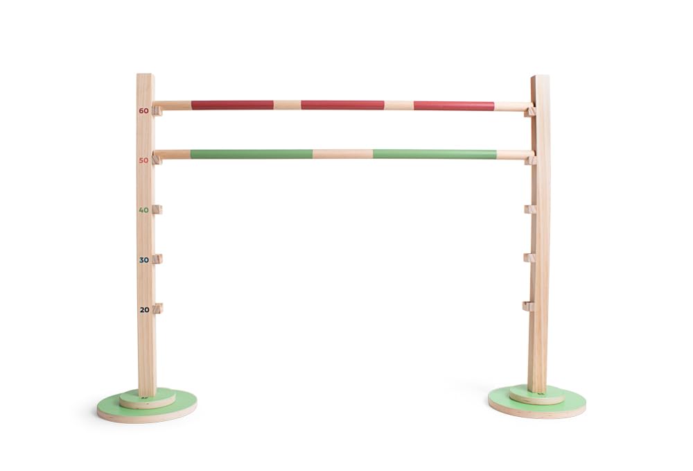 BS Toys Haie de Saut en Bois FSC pour Enfants - Obstacle réglable en Hauteur pour Saut d'obstacles - Jouet d'extérieur à partir de 6 Ans, Moyen