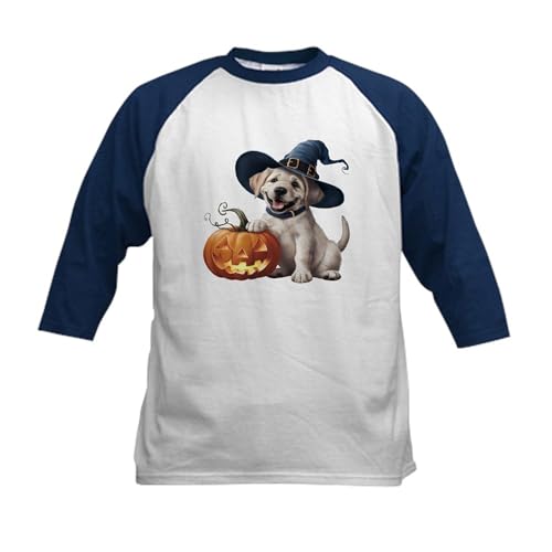 CafePress Halloween Dog Kids Baseball T Shirt Kids Cotton Baseball Jersey, 3/4 Raglan Sleeve Shirt Navy/White