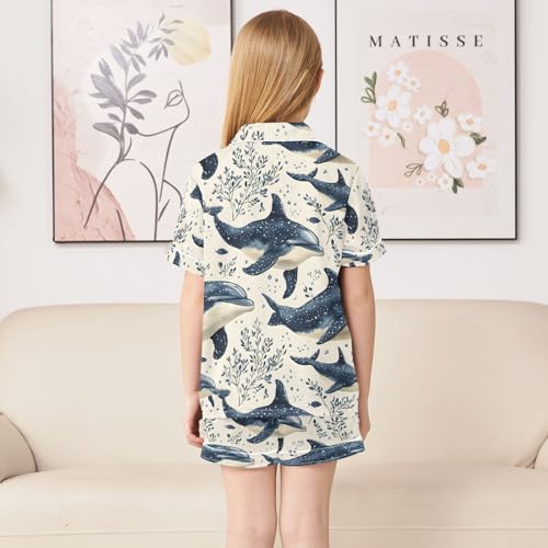 ALAZA Dolphin Ocean Leaf Satin Pajamas Set Short Sleeve Button Down Sleepwear Summer Pjs 2 Piece4
