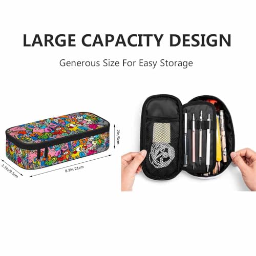 Image of Yekiua Animals Doodle Pencil Case Organizer Cute Funny Cartoons Comic Book College Office Big Capacity Pencil Bag Colorful