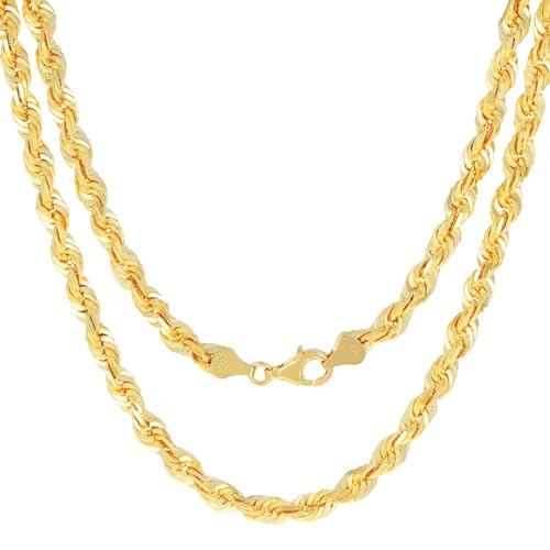 Nuragold 14k Real Yellow Gold 6mm Rope Chain Diamond Cut Necklace (18