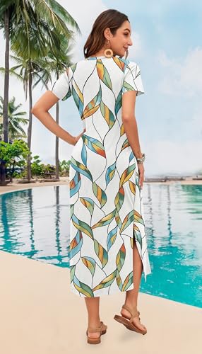 Image of MISFAY Womens Maxi Dress Short Sleeve V Neck Loose with Pockets