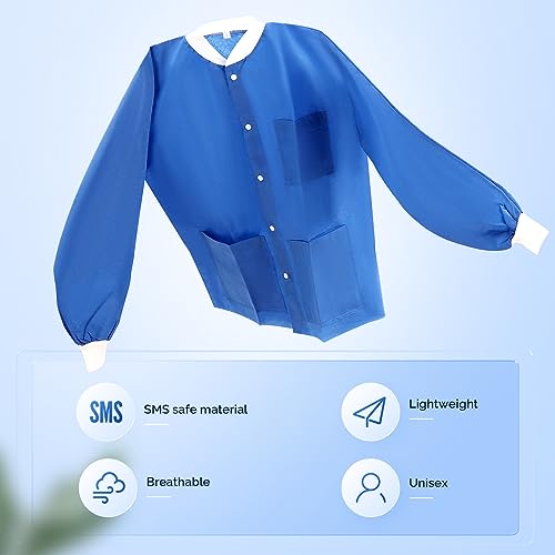 Image of JMU 10-100 Pack Disposable Lab Coats, SMS Disposable Medical Jackets | Disposable Lab Coats for Men and Women, Knit Cuffs Collar, 3 Pockets