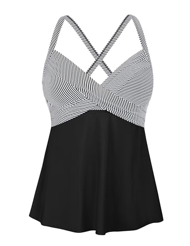 Firpearl Women's Underwire Tankini Top Only Twist V Neck Swimsuits for Big Busted Loose Fit Bathing Suit Tops2