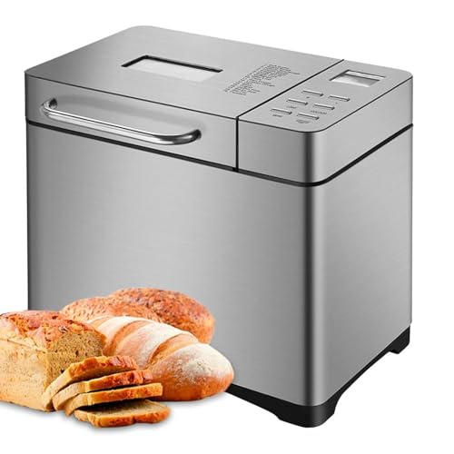 CHANGLKJ Machine À Pain Automatique, Machine À Pain Professionnelle en Acier Inoxydable avec Distributeur De Noix Et Minuterie De 15 H, Capacité De 0,9 Kg, 3 Tailles De Pain Et 3 Couleurs De Croûte