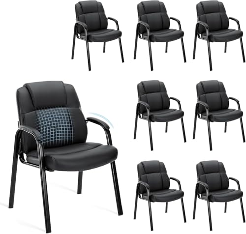 Sweetcrispy Waiting Room Office Guest Chairs Set of 8, PU Leather Big and Tall No Wheels Executive Office Chair with Padded Arms for Reception Conference Room Lobby
