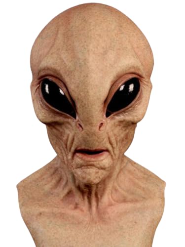 FLORENCE IISA Realistic Area 51 Alien Full Head Latex Mask, Scary Creepy Prop for Adults Halloween Cosplay Costume Party 2026 (LongSkin)
