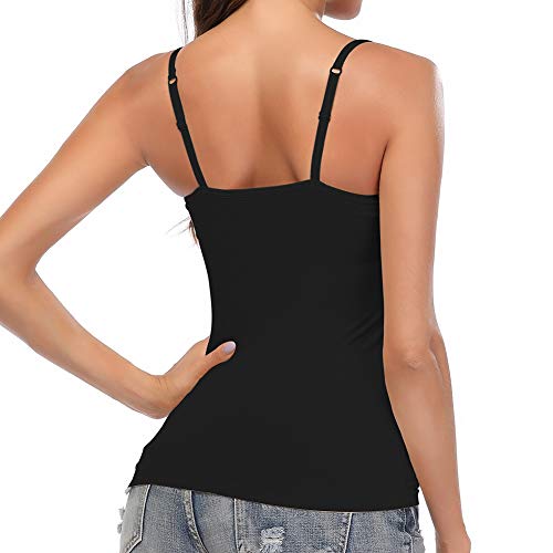 STARBILD Damen Ultralight Spaghetti Top Unterhemd mit unsichtbarer gepolsterter BH Ohne Bügel Verstellbarem Spaghettiträger Komfortable Gepolsterte Unterhemd, Schwarz L 2