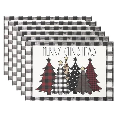 U'Artlines Buffalo Plaid Christmas Trees Placemats Set Cover