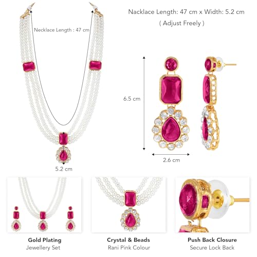 Image of Peora Crystal Faux Pearl Kundan Necklace & Jewellery Set Gift for Women