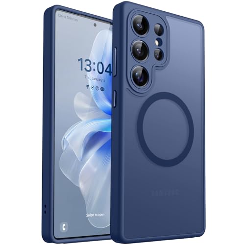 Image of CANSHN Designed for Samsung Galaxy S25 Ultra Case (2025) [Full Camera Protection] [Compatible with Magsafe] Translucent Matte Back Protective Phone Cover, Deep Blue