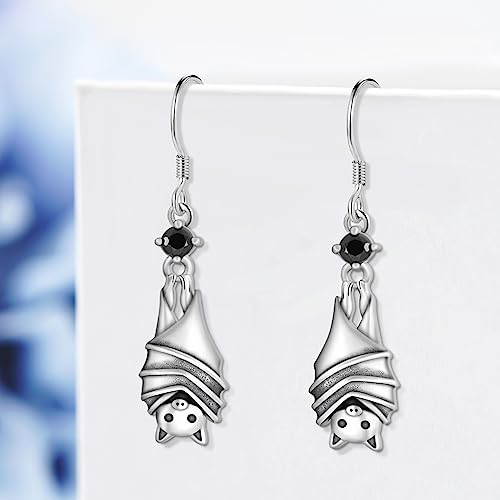 Gothic/Black Cat/Bat Earrings for Women 925 Sterling Silver Vintage Halloween Bat Black Cat Jewelry for Women2